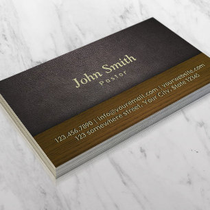 Church Pastor Elegant Leather & Wood Business Card