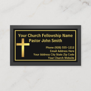 Church Pastor Elegant Simple Black Gold  Business Card