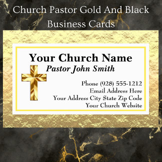 Church Pastor Gold And Black Business Cards