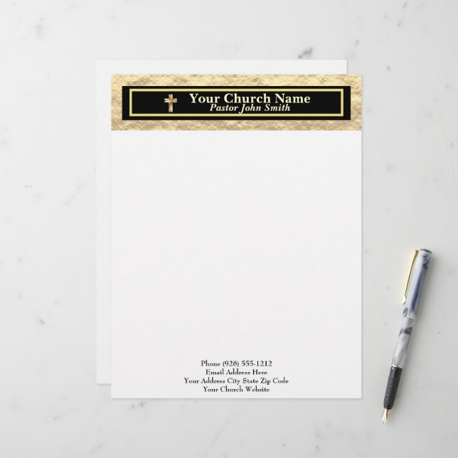 Church Pastor Gold And Black Business  Letterhead (Front/Back In Situ)