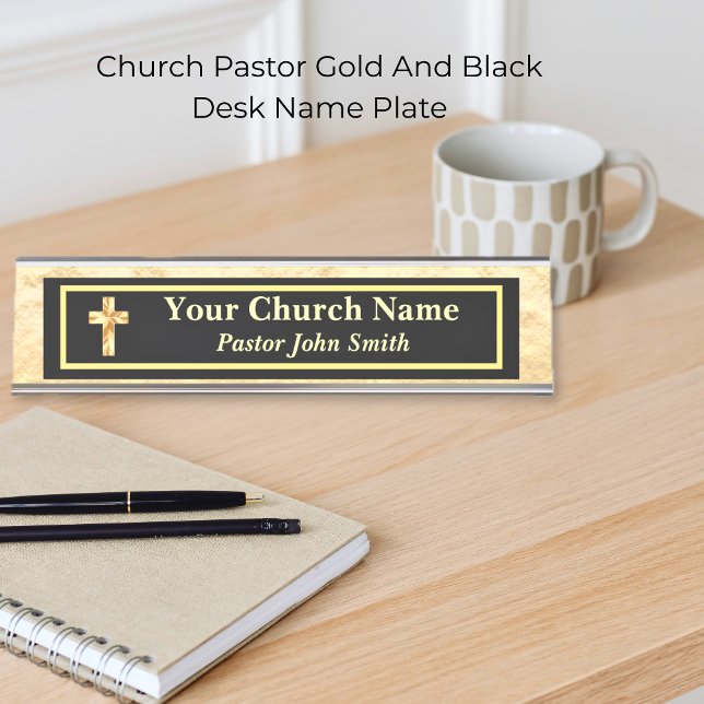 Church Pastor Gold And Black  Desk Name Plate (Church Pastor Gold And Black Desk Name Plate)