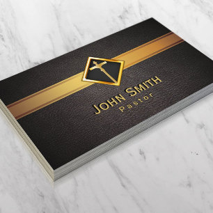 Church Pastor Minister Gold Cross Elegant Leather Business Card