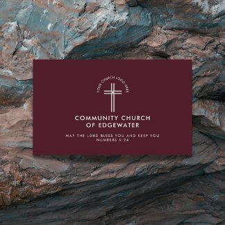 Church Pastor Modern Minimal Custom Logo Maroon Business Card