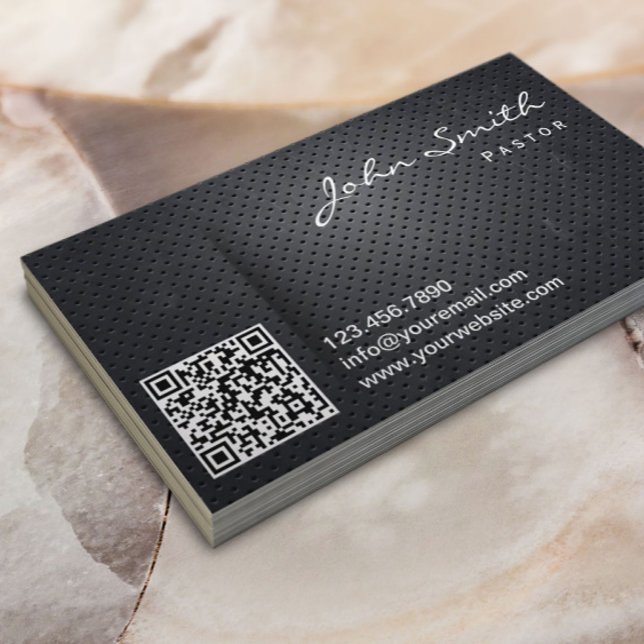 Church Pastor Modern QR Code Dark Metal Business Card (Creator Uploaded)