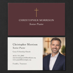 Church Pastor Photo Burgundy Business Card