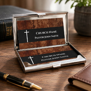 Church Pastor RUSTIC Leather Christian Business Card