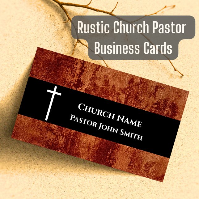 Church Pastor RUSTIC Leather Christian Business Card (Rustic Church Pastor Business Cards)