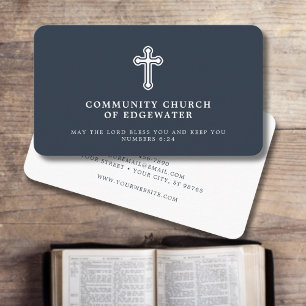 Church Pastor Traditional Religious Cross Navy Business Card