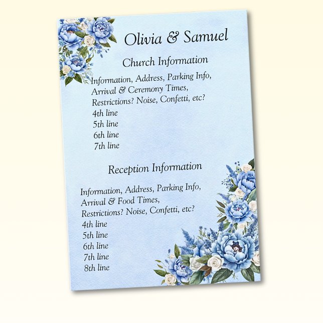 Church & Reception Venue info - Blue Peony  Enclosure Card (Creator Uploaded)