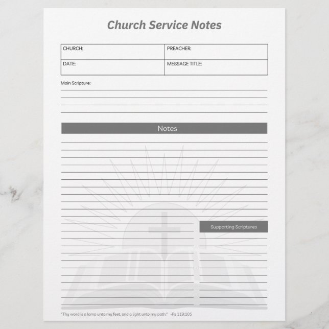Church  Service Christian Bible Notes Grey Letterhead (Front)
