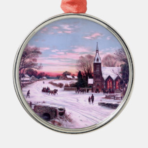 Church Services Christmas Eve Morning Metal Ornament