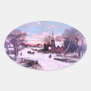 Church Services on Christmas Eve Morning Oval Sticker