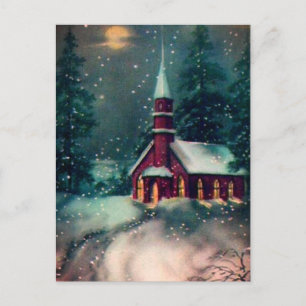 Church Snow Scene Vintage Art Postcard