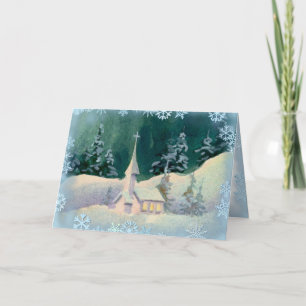 CHURCH & SNOWFLAKES by SHARON SHARPE Holiday Card