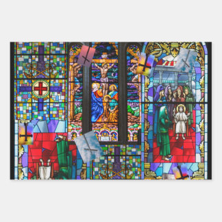 Church Stained Glass and Cross Wrapping Paper Sheet