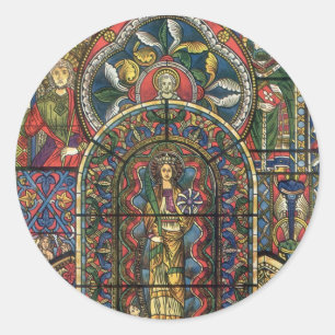 Church Stained Glass Window, Vintage Architecture Classic Round Sticker