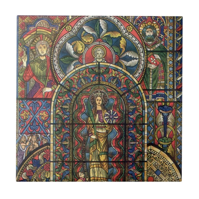 Church Stained Glass Window, Vintage Architecture Tile (Front)