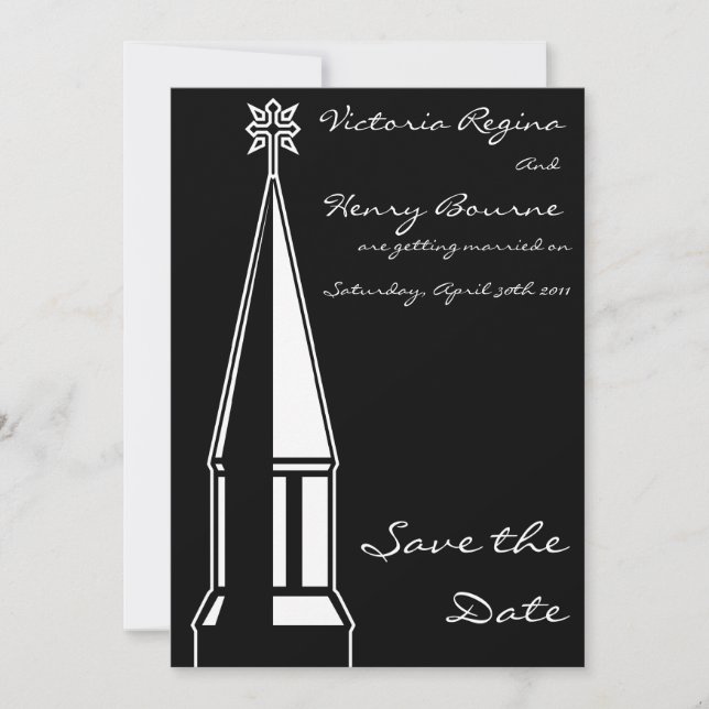 Church Steeple Save the Date Invitation Black (Front)