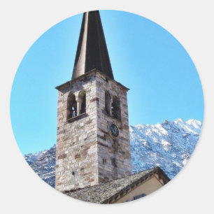Church Tower In A Village In The Alp Mountain Classic Round Sticker