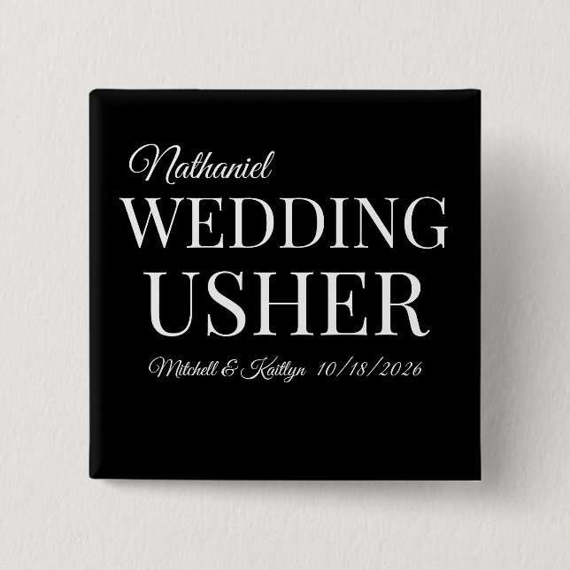 Church Usher Wedding 2 Inch Square Button (Front)