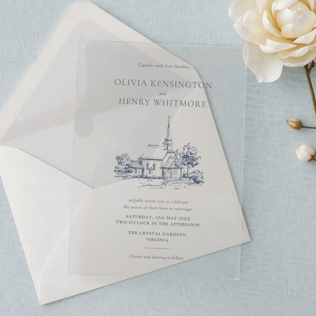 Church Venue Sketch Minimalist Wedding  Acrylic Invitations (Creator Uploaded)