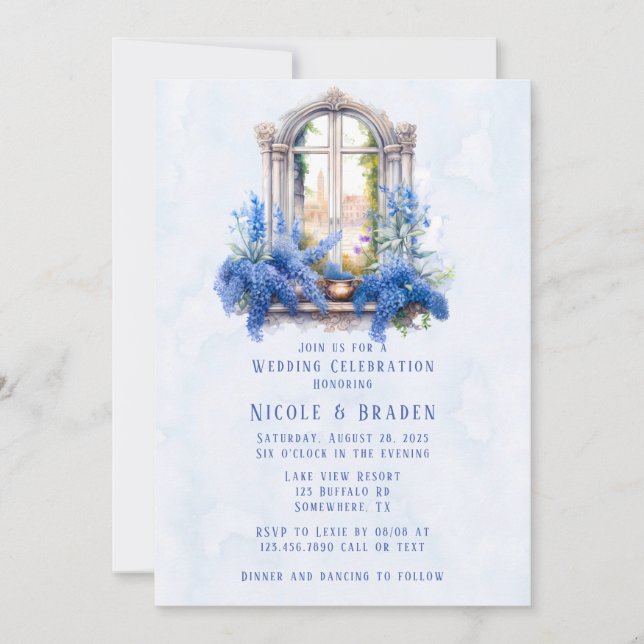 Church View Blue Floral Wedding Celebration  Invitation (Front)