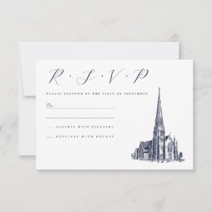 Church Vintage Venue Illustration Wedding RSVP Card
