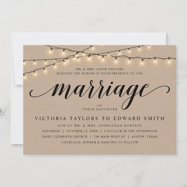 Church Wedding Ceremony, Parents Hosting, Kraft Invitation (Front)