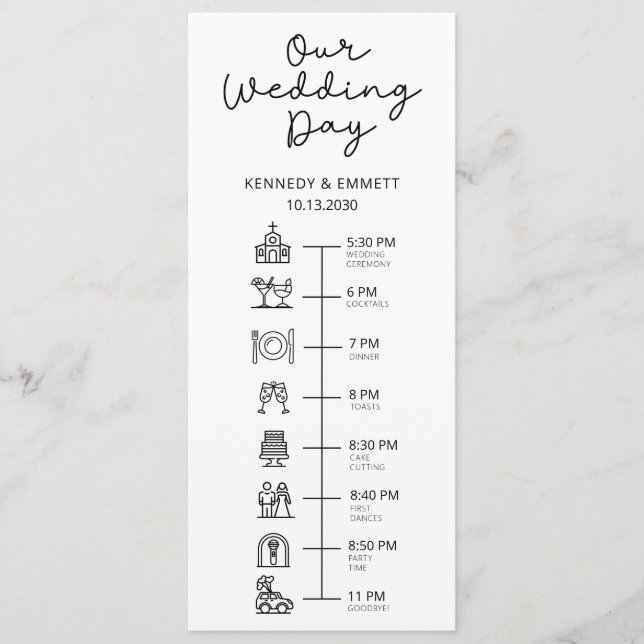 Church Wedding Day Timeline Flat Program (Front)