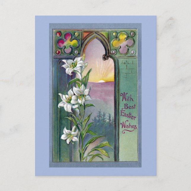 Church Window, Quatrefoils and Easter Lily Holiday Postcard (Front)
