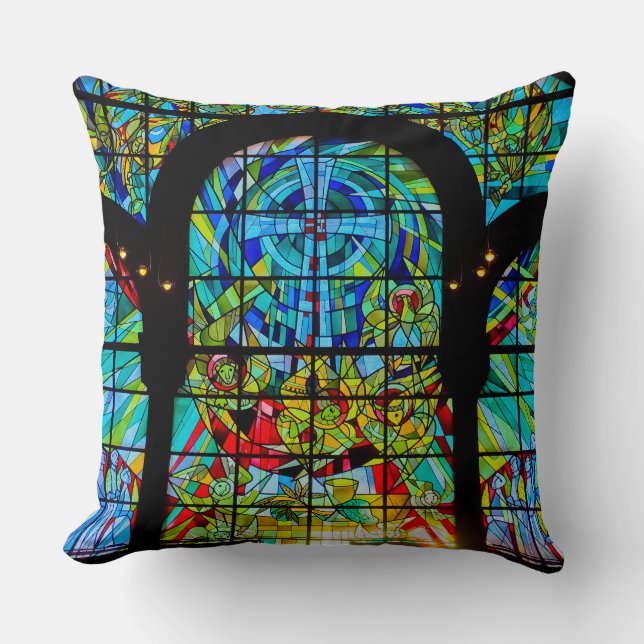 church window  stained glass throw pillow (Front)