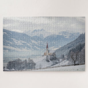 Church with Alps in Zillertal, Austria in winter Jigsaw Puzzle