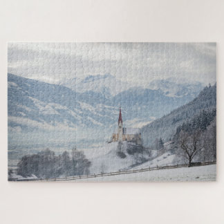 Church with Alps in Zillertal, Austria in winter Jigsaw Puzzle