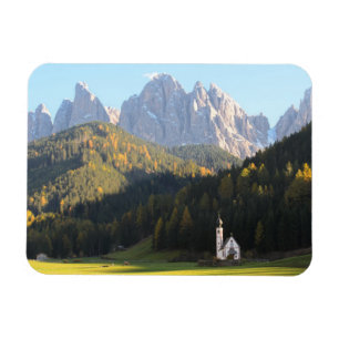 Church with Dolomites mountain rectangle magnet