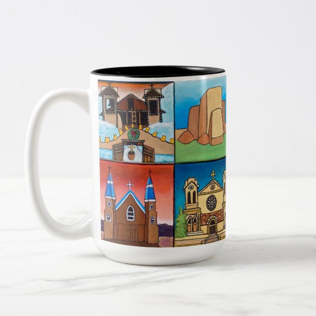 Churches of New Mexico! Original art! Two-Tone Cof Two-Tone Coffee Mug (Left)
