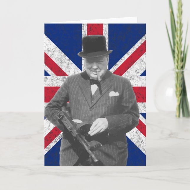 Churchill Posing With The British Flag Card (Front)