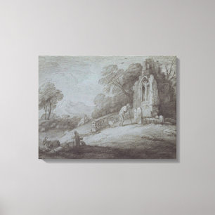 Churchyard with Figure Contemplating Tombstone (et Canvas Print
