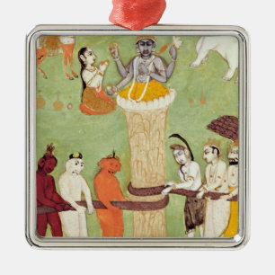 Churning of the Sea of Milk, 15th-17th century Metal Ornament