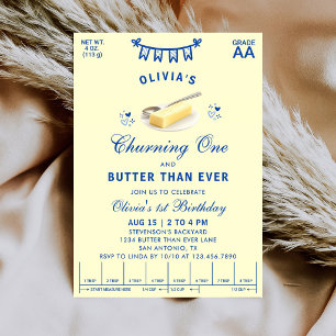 Churning One Butter Than Ever Buttery 1st Birthday Invitation