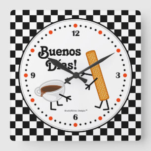 Churro and Chocolate Buenos Dias - Friendly Foods Square Wall Clock