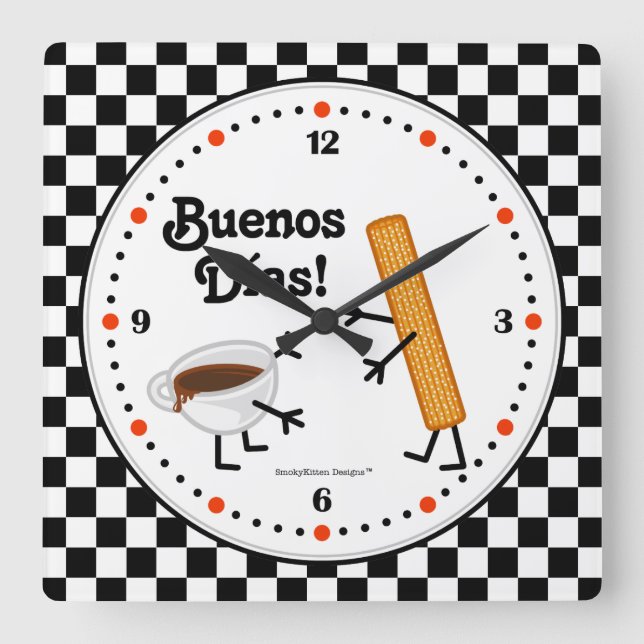 Churro and Chocolate Buenos Dias - Friendly Foods Square Wall Clock (Front)