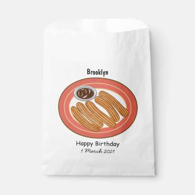 Churro cartoon illustration favour bag (Front)