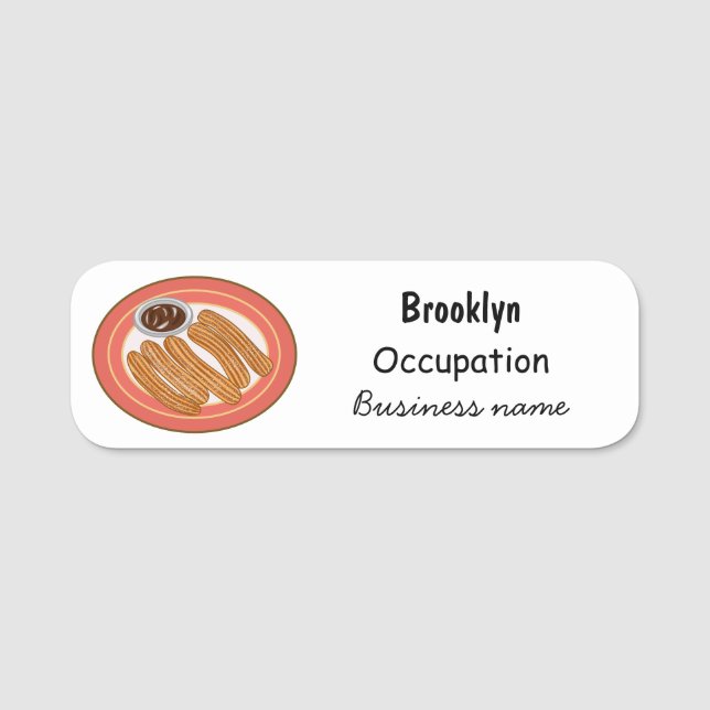 Churro cartoon illustration name tag (Front)