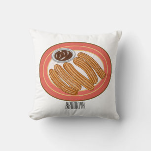 Churro cartoon illustration throw pillow