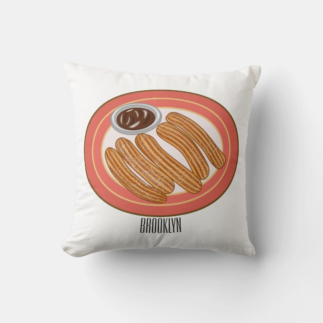 Churro cartoon illustration  throw pillow (Front)