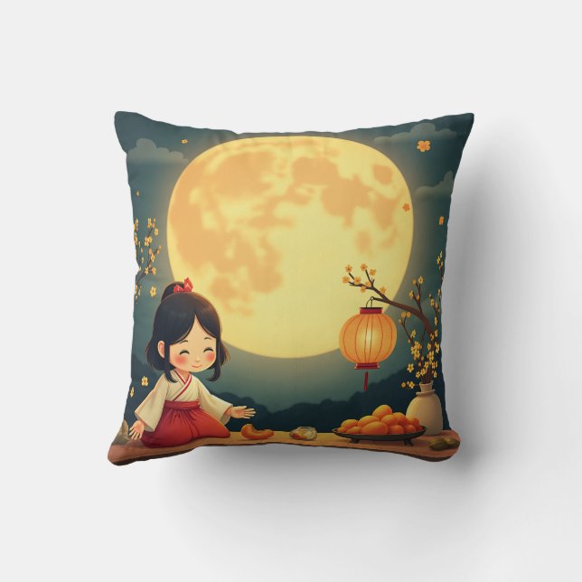 Chuseok full moon and traditional props throw pillow (Back)