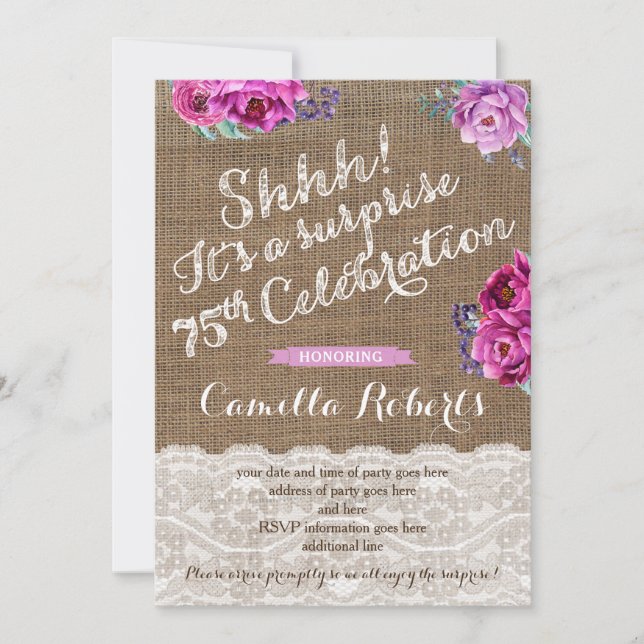 Chut ! Surprise 75e carte Invitation d'anniversair (Devant)