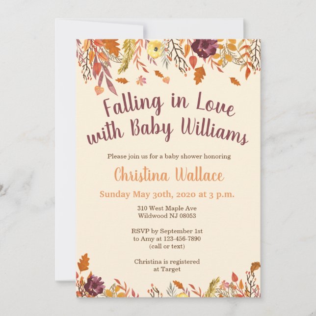 Chute Baby Douche Invitations Tombant dans l'amour (Devant)