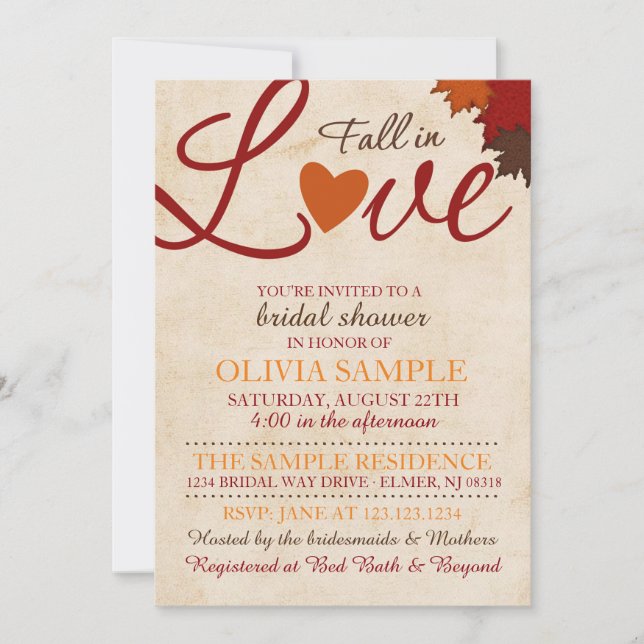 Chute en amour Invitation à la douche nuptiale (Devant)