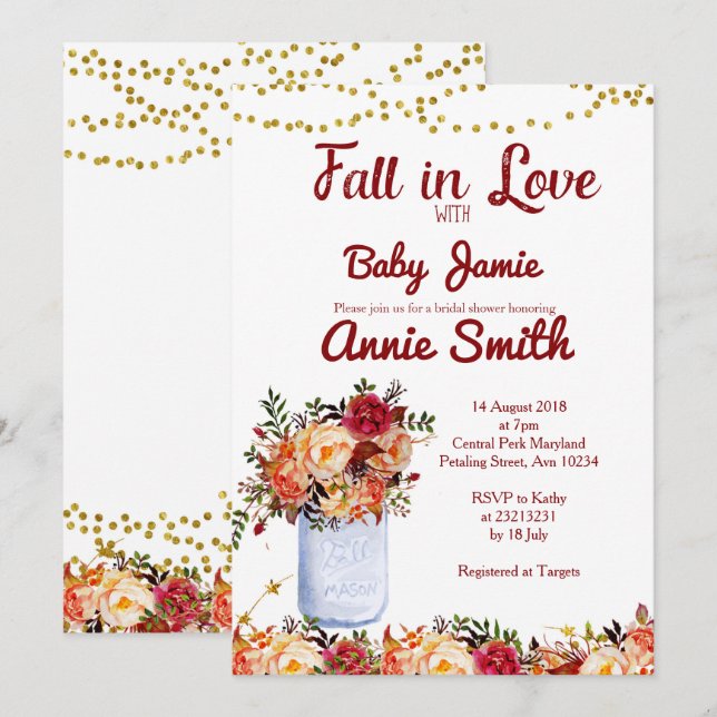 Chute en amour Invitation à la douche nuptiale (Devant / Derrière)